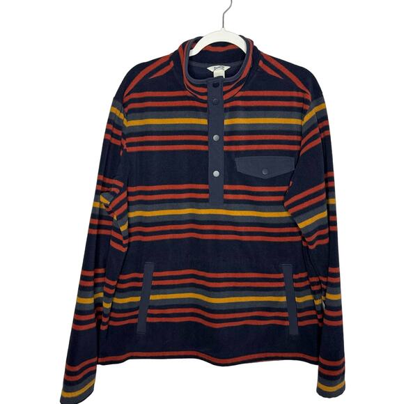 Duluth Trading Men's Doubleback Fleece Button Mock Pullover Blue Striped L - Picture 1 of 7